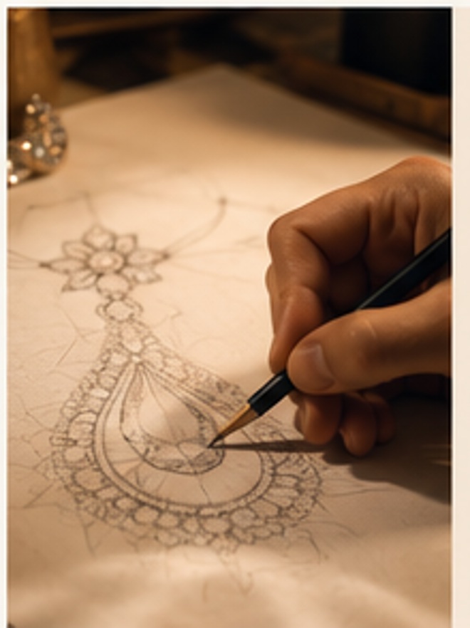 Hand sketching a bespoke jewellery design